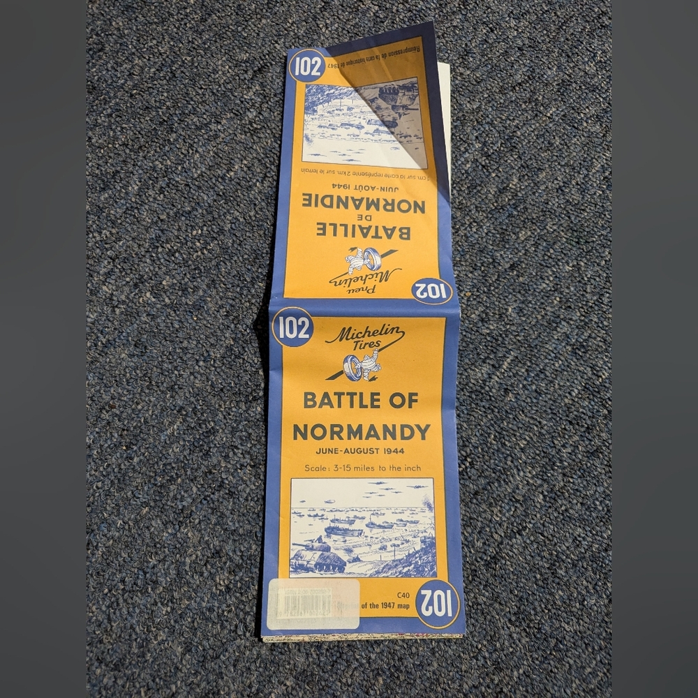 Rare Find- Battle Of Normandy Reprint Map By Michelin Tires(June- Aug 19,1944)